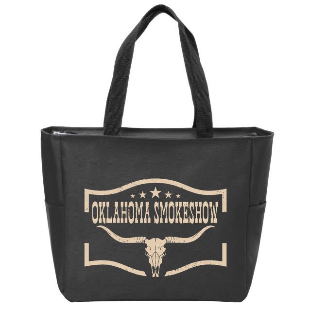 Oklahoma Bullskull With Feathers And Dreamcatcher Smokeshow Zip Tote Bag