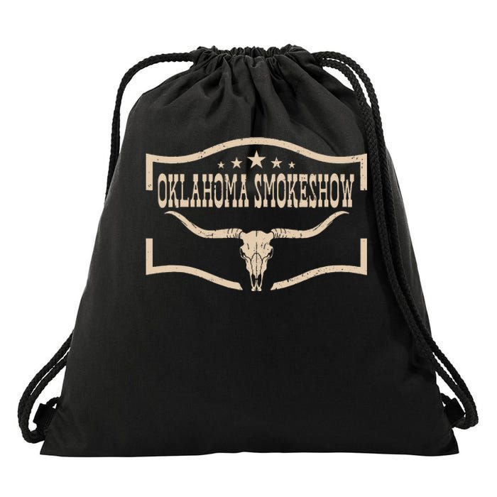 Oklahoma Bullskull With Feathers And Dreamcatcher Smokeshow Drawstring Bag