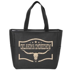 Oklahoma Bullskull With Feathers And Dreamcatcher Smokeshow Zip Tote Bag