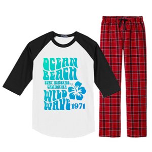 Ocean Beach Wild Wave Surf Memories California Siesta Beach Funny Gift Raglan Sleeve Pajama Set