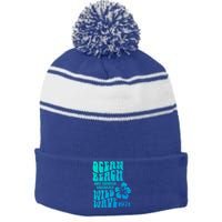 Ocean Beach Wild Wave Surf Memories California Siesta Beach Funny Gift Stripe Pom Pom Beanie