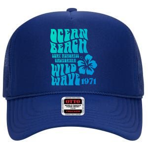 Ocean Beach Wild Wave Surf Memories California Siesta Beach Funny Gift High Crown Mesh Back Trucker Hat