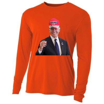 Oe Biden Wearing Trump Hat 2024 President Donald Republican Cooling Performance Long Sleeve Crew