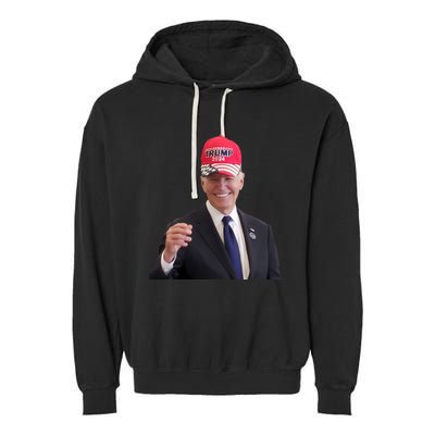 Oe Biden Wearing Trump Hat 2024 President Donald Republican Garment-Dyed Fleece Hoodie