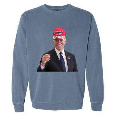 Oe Biden Wearing Trump Hat 2024 President Donald Republican Garment-Dyed Sweatshirt