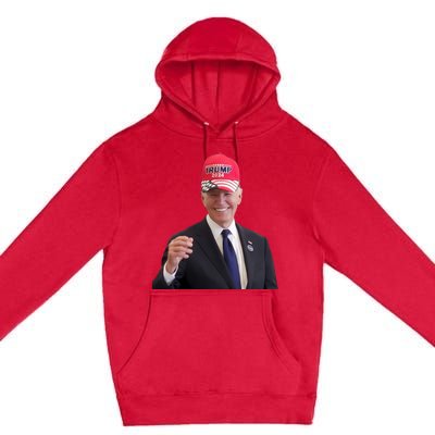 Oe Biden Wearing Trump Hat 2024 President Donald Republican Premium Pullover Hoodie