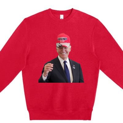 Oe Biden Wearing Trump Hat 2024 President Donald Republican Premium Crewneck Sweatshirt