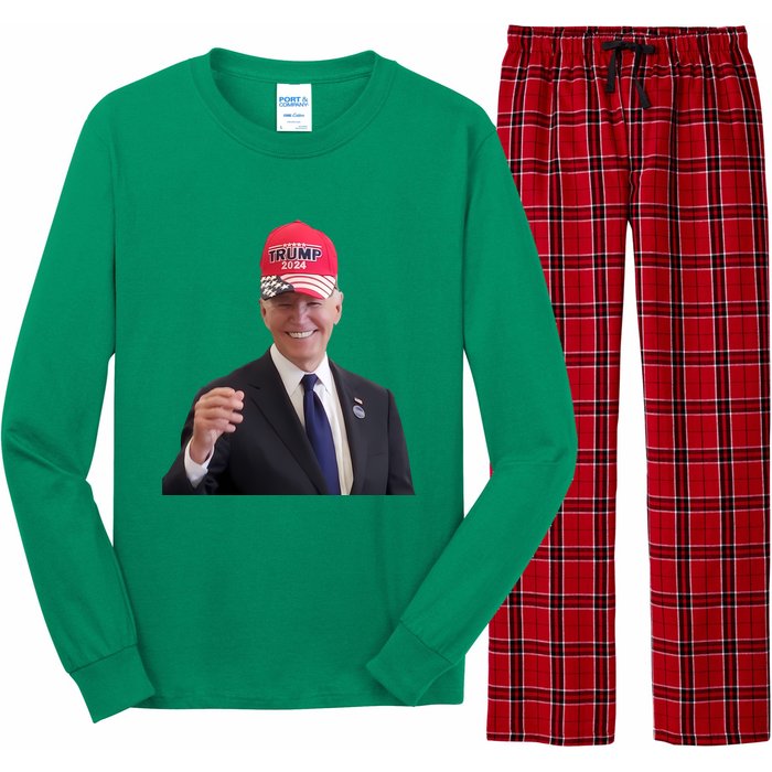 Oe Biden Wearing Trump Hat 2024 President Donald Republican Long Sleeve Pajama Set