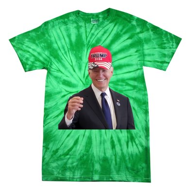 Oe Biden Wearing Trump Hat 2024 President Donald Republican Tie-Dye T-Shirt