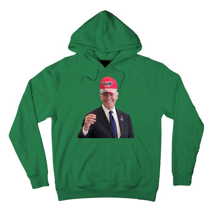 Oe Biden Wearing Trump Hat 2024 President Donald Republican Tall Hoodie