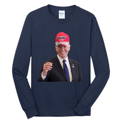 Oe Biden Wearing Trump Hat 2024 President Donald Republican Tall Long Sleeve T-Shirt