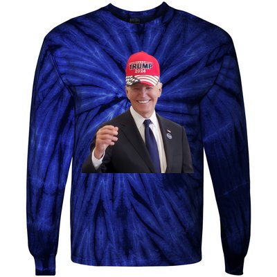 Oe Biden Wearing Trump Hat 2024 President Donald Republican Tie-Dye Long Sleeve Shirt