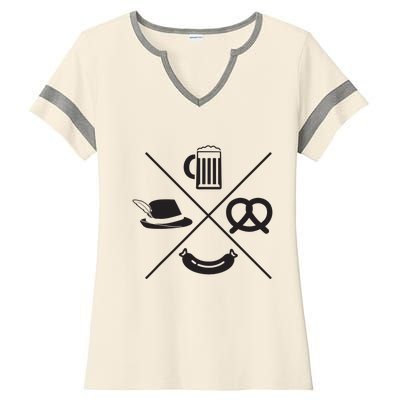 Oktoberfest Beer Wurst Pretzel Funny German Souvenir Gift Ladies Halftime Notch Neck Tee