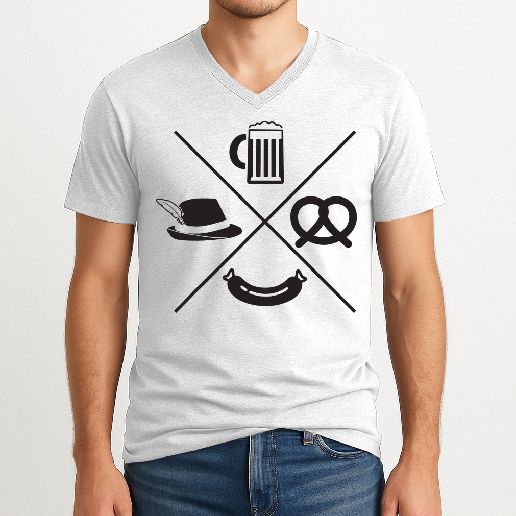 Oktoberfest Beer Wurst Pretzel Funny German Souvenir Gift V-Neck T-Shirt