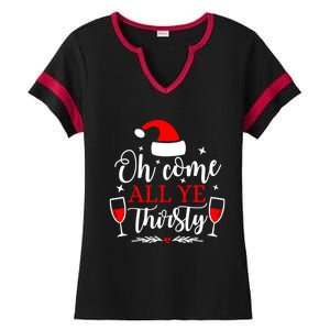 Oh Come All Ye Thirsty Santa Claus Wine Lover Christmas Gift Ladies Halftime Notch Neck Tee