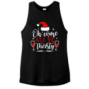 Oh Come All Ye Thirsty Santa Claus Wine Lover Christmas Gift Ladies PosiCharge Tri-Blend Wicking Tank