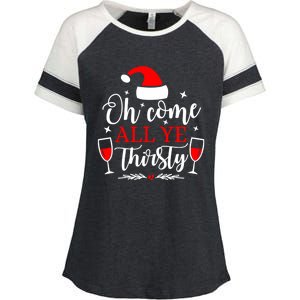 Oh Come All Ye Thirsty Santa Claus Wine Lover Christmas Gift Enza Ladies Jersey Colorblock Tee