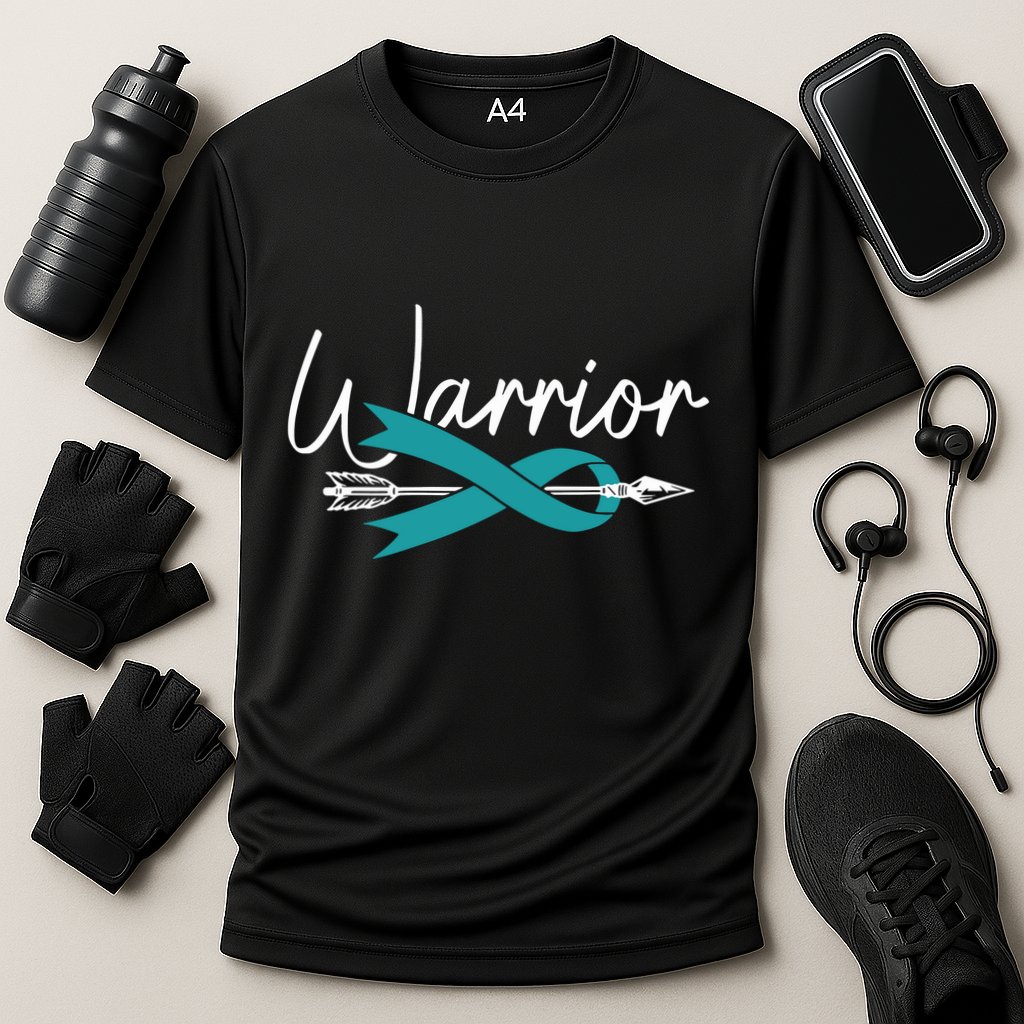 Ovarian Cancer Awareness Month Woman Teal Ribbon Warrior Cooling Performance Crew T-Shirt