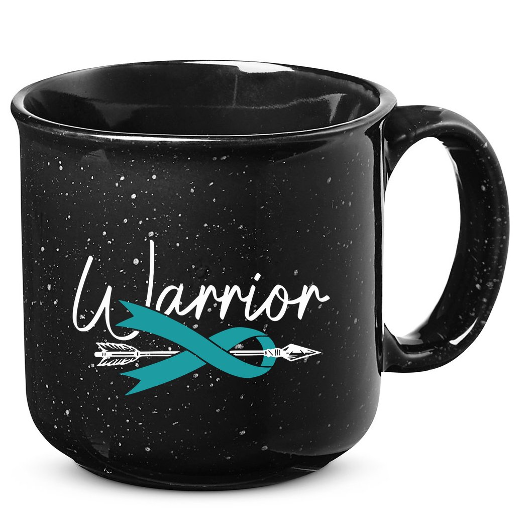 Ovarian Cancer Awareness Month Woman Teal Ribbon Warrior 15oz Campfire Ceramic Mug