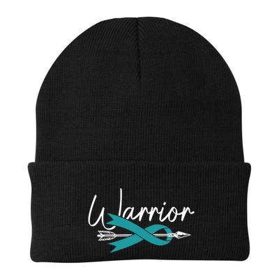 Ovarian Cancer Awareness Month Woman Teal Ribbon Warrior Beanie