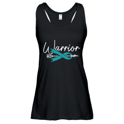 Ovarian Cancer Awareness Month Woman Teal Ribbon Warrior Ladies Essential Flowy Tank
