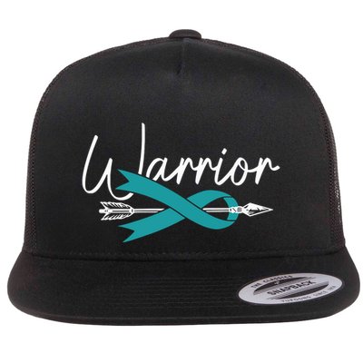 Ovarian Cancer Awareness Month Woman Teal Ribbon Warrior Flatbill Hat