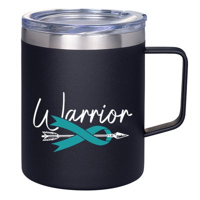 Ovarian Cancer Awareness Month Woman Teal Ribbon Warrior 12oz Stainless Steel Coffee Mug