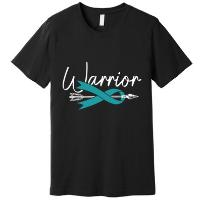 Ovarian Cancer Awareness Month Woman Teal Ribbon Warrior Premium T-Shirt
