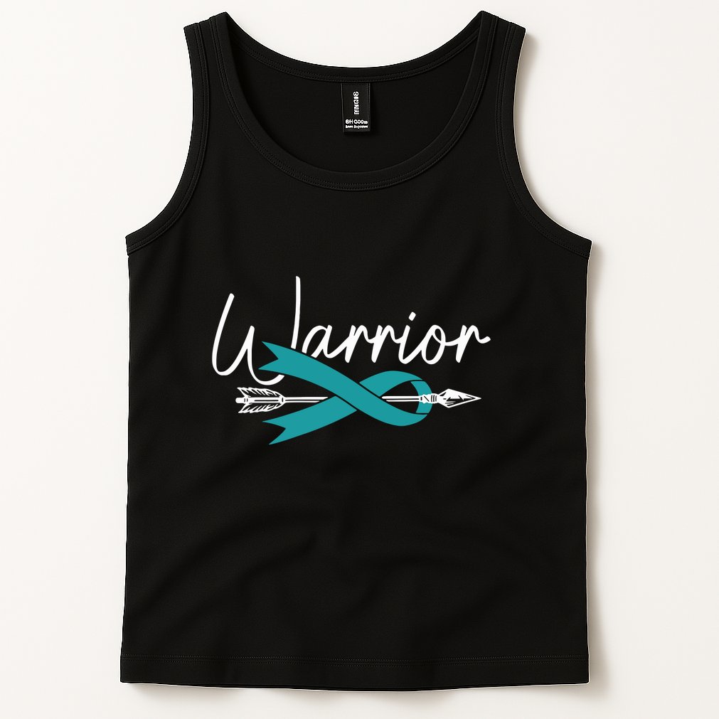 Ovarian Cancer Awareness Month Woman Teal Ribbon Warrior Tank Top