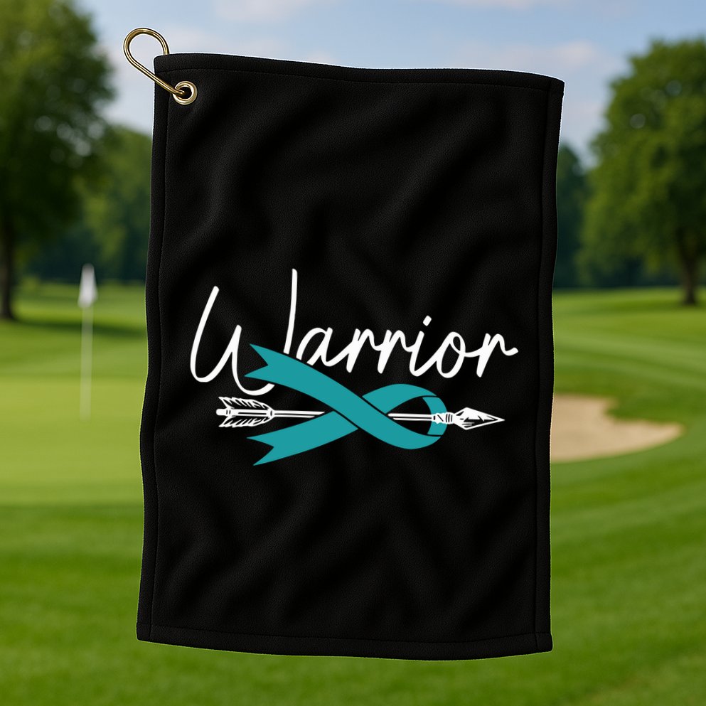 Ovarian Cancer Awareness Month Woman Teal Ribbon Warrior Golf Towel
