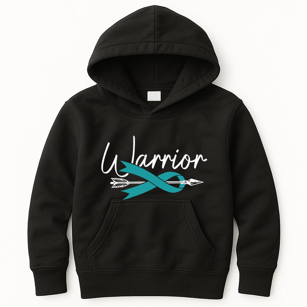 Ovarian Cancer Awareness Month Woman Teal Ribbon Warrior Kids Hoodie