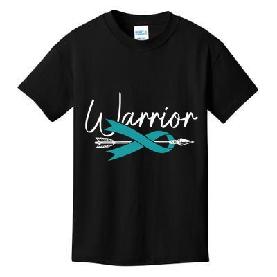 Ovarian Cancer Awareness Month Woman Teal Ribbon Warrior Kids T-Shirt