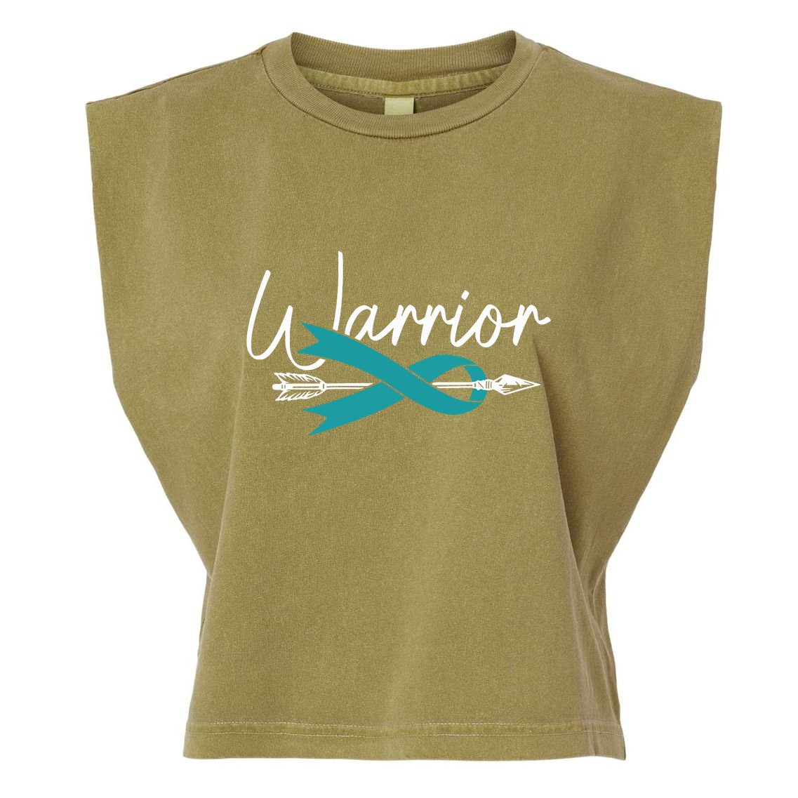 Ovarian Cancer Awareness Month Woman Teal Ribbon Warrior Garment-Dyed Women's Muscle Tee