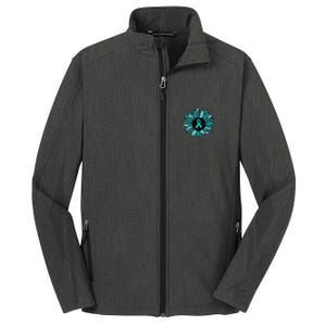 Ovarian Cancer Awareness Sunflower Teal Ribbon Leopard Core Soft Shell Jacket