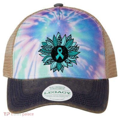 Ovarian Cancer Awareness Sunflower Teal Ribbon Leopard Legacy Tie Dye Trucker Hat