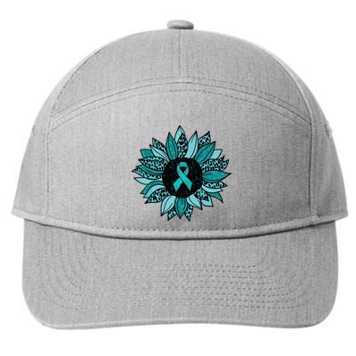 Ovarian Cancer Awareness Sunflower Teal Ribbon Leopard 7-Panel Snapback Hat
