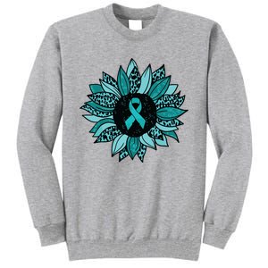 Ovarian Cancer Awareness Sunflower Teal Ribbon Leopard Tall Sweatshirt