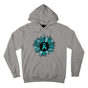 Ovarian Cancer Awareness Sunflower Teal Ribbon Leopard Tall Hoodie