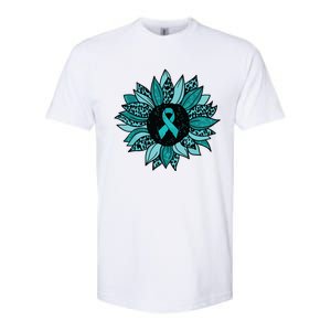 Ovarian Cancer Awareness Sunflower Teal Ribbon Leopard Softstyle CVC T-Shirt