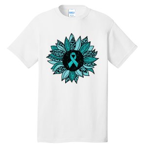 Ovarian Cancer Awareness Sunflower Teal Ribbon Leopard Tall T-Shirt