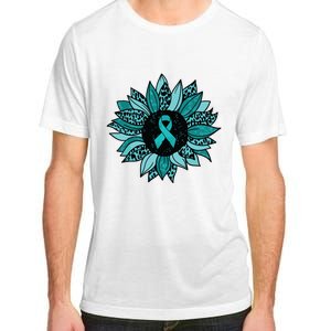 Ovarian Cancer Awareness Sunflower Teal Ribbon Leopard Adult ChromaSoft Performance T-Shirt