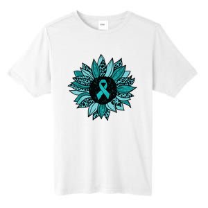 Ovarian Cancer Awareness Sunflower Teal Ribbon Leopard Tall Fusion ChromaSoft Performance T-Shirt