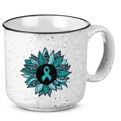 Ovarian Cancer Awareness Sunflower Teal Ribbon Leopard 15oz Campfire Ceramic Mug
