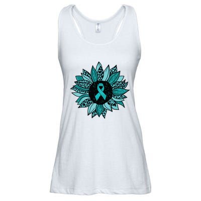 Ovarian Cancer Awareness Sunflower Teal Ribbon Leopard Ladies Essential Flowy Tank