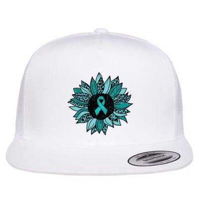 Ovarian Cancer Awareness Sunflower Teal Ribbon Leopard Flatbill Hat