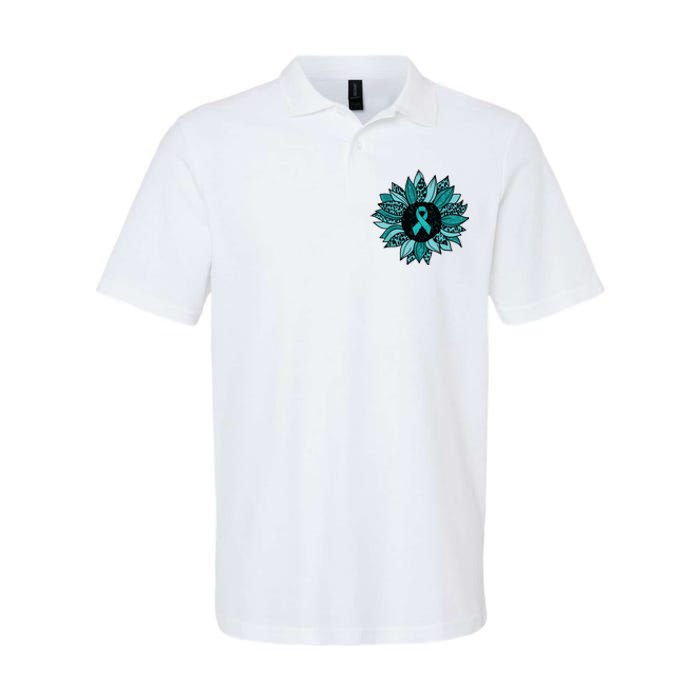 Ovarian Cancer Awareness Sunflower Teal Ribbon Leopard Softstyle Adult Sport Polo