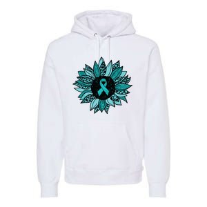 Ovarian Cancer Awareness Sunflower Teal Ribbon Leopard Premium Hoodie