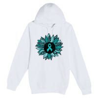 Ovarian Cancer Awareness Sunflower Teal Ribbon Leopard Premium Pullover Hoodie