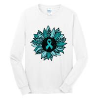 Ovarian Cancer Awareness Sunflower Teal Ribbon Leopard Tall Long Sleeve T-Shirt