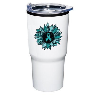 Ovarian Cancer Awareness Sunflower Teal Ribbon Leopard Tumbler